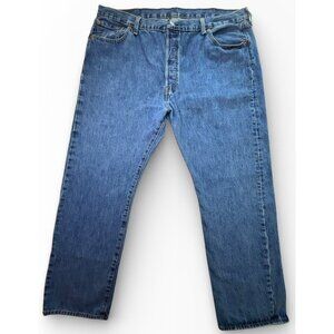 Levis 501 Mens 44x32 Button Fly Blue Straight Leg Denim Jeans